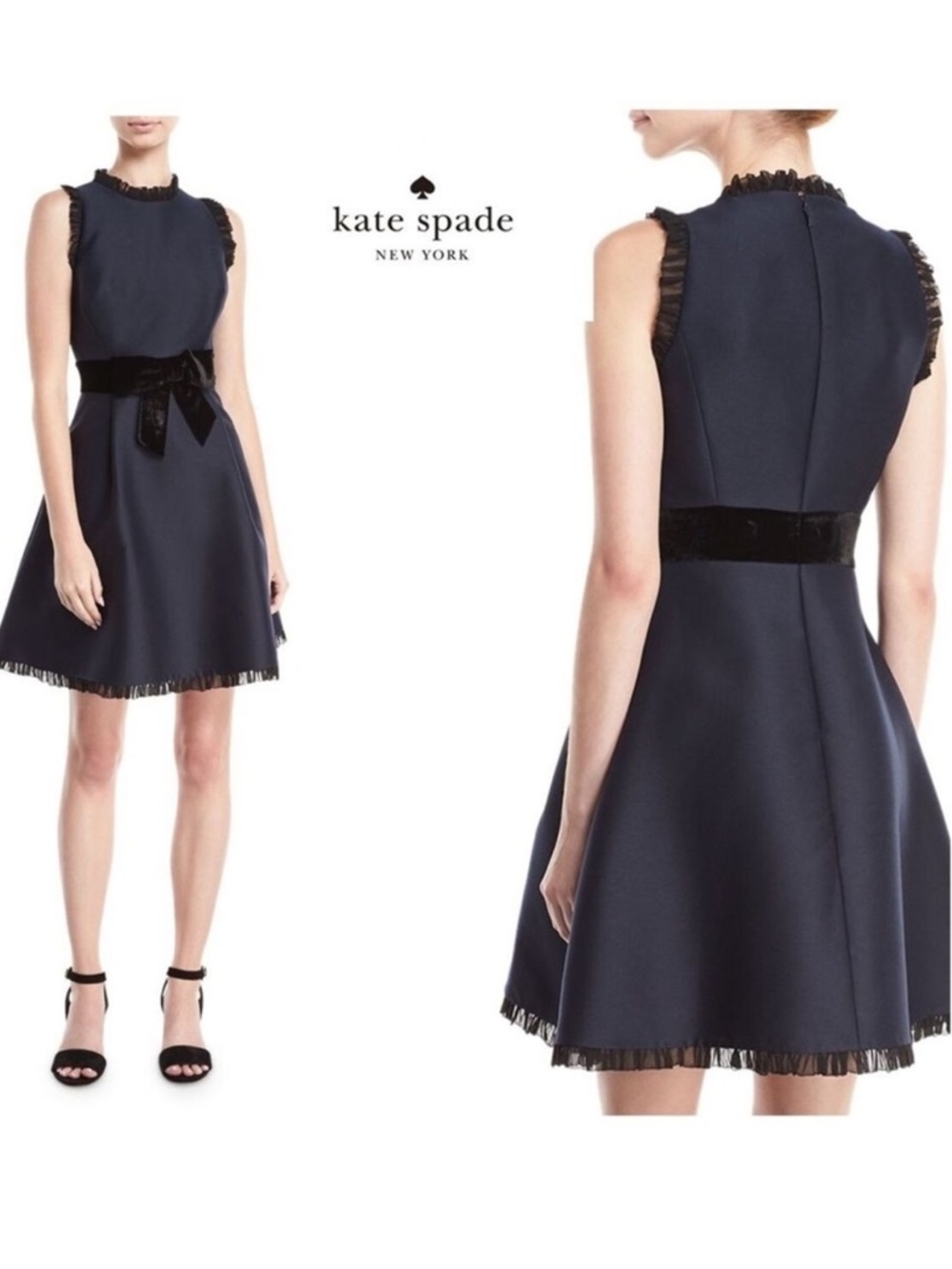 3624 Kate Spade Velvet Bow Fit And Flare Dress Size 2